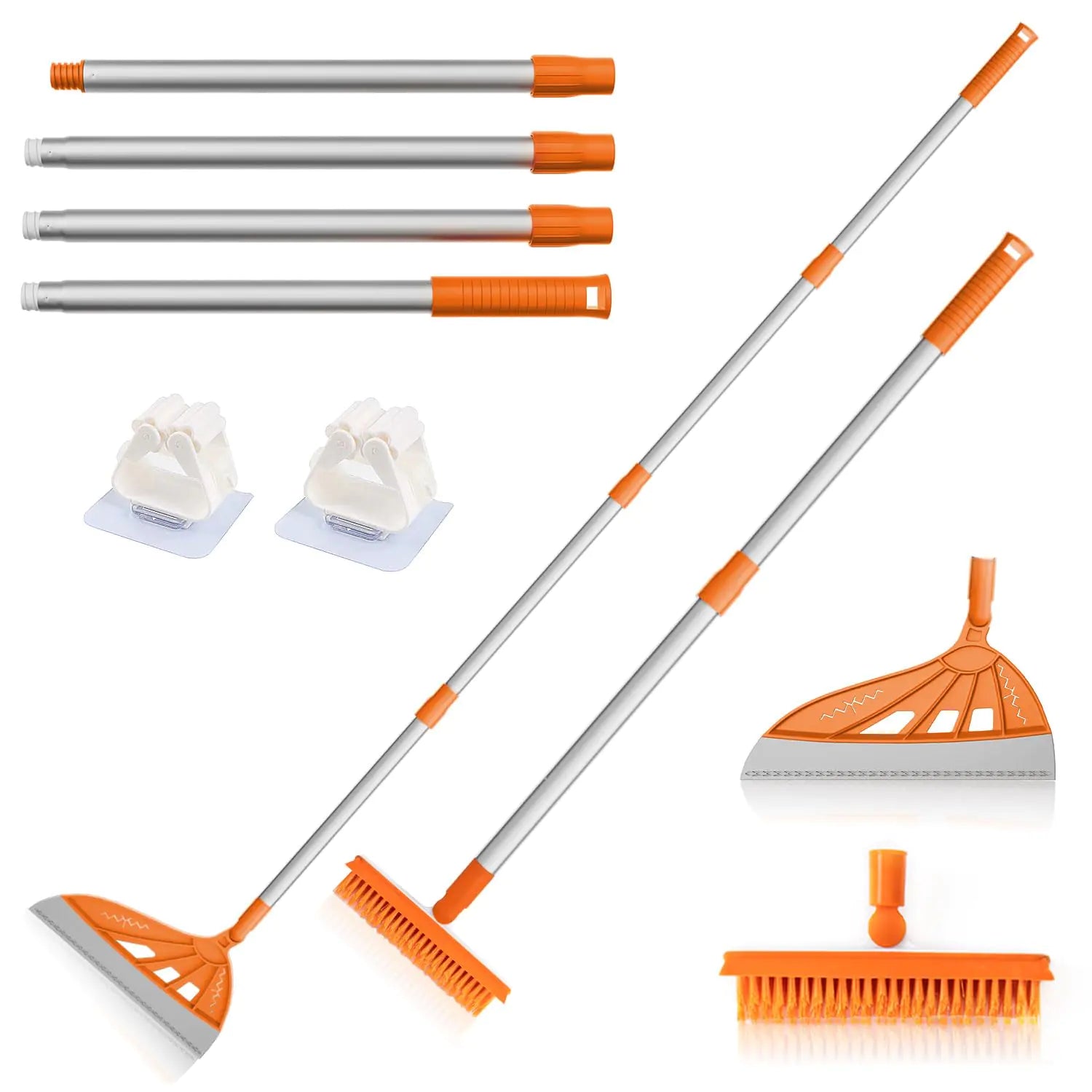 Magic Air Broom Mulitfunctional Replaceable Silicone Broom Pet Hair Remover Smart Broom for Indoor Cleaning Fine Dust Hair Liquids - for Floors Rugs Skirting Line (Broom Brush Set Orange)