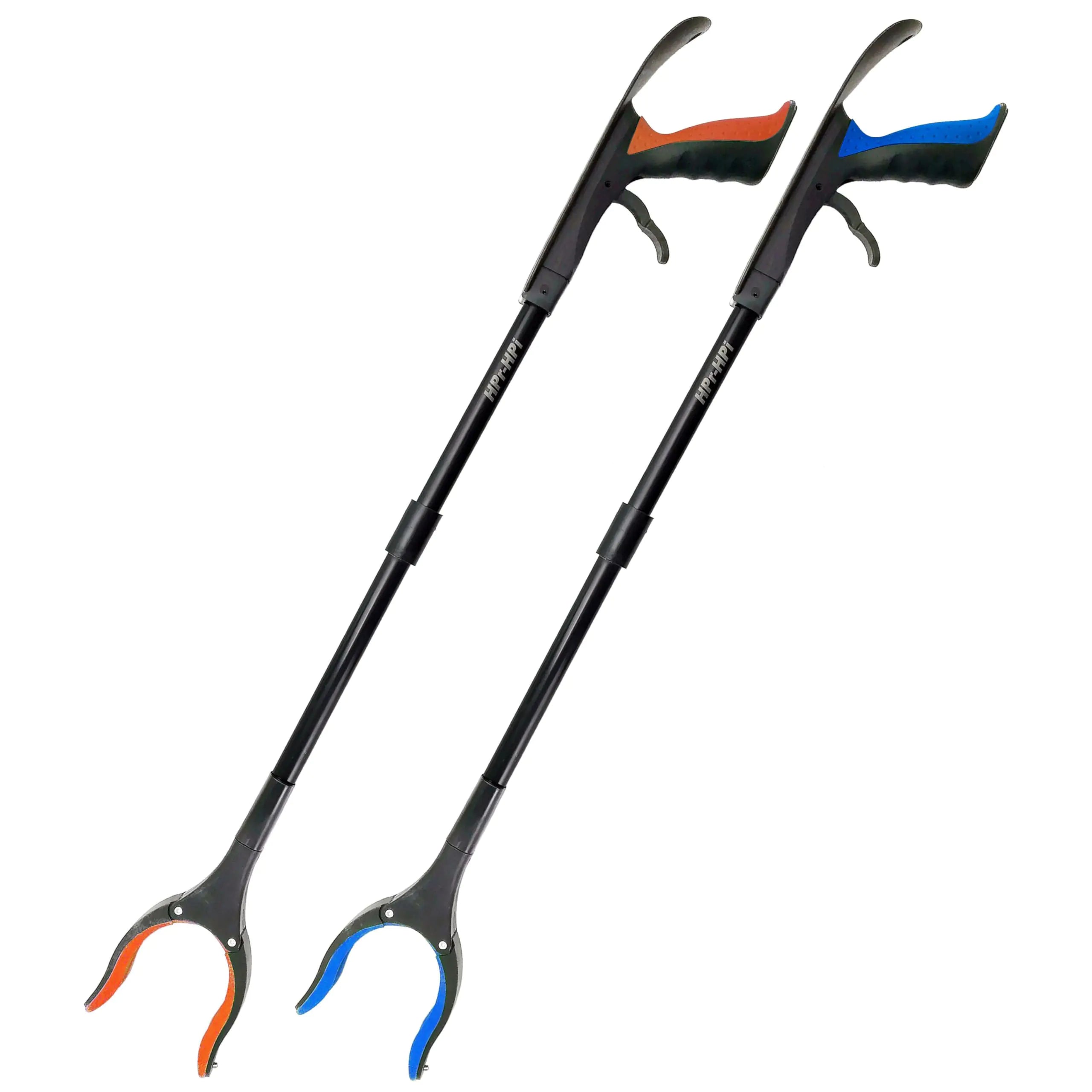 HPr-HPi 2-Pack Reacher Grabber Tool Foldable Trash Picker Grabber with Shoehorn Trash Gripper Garden Nabber Litter Picker Extended Grabber (Orange/Blue)