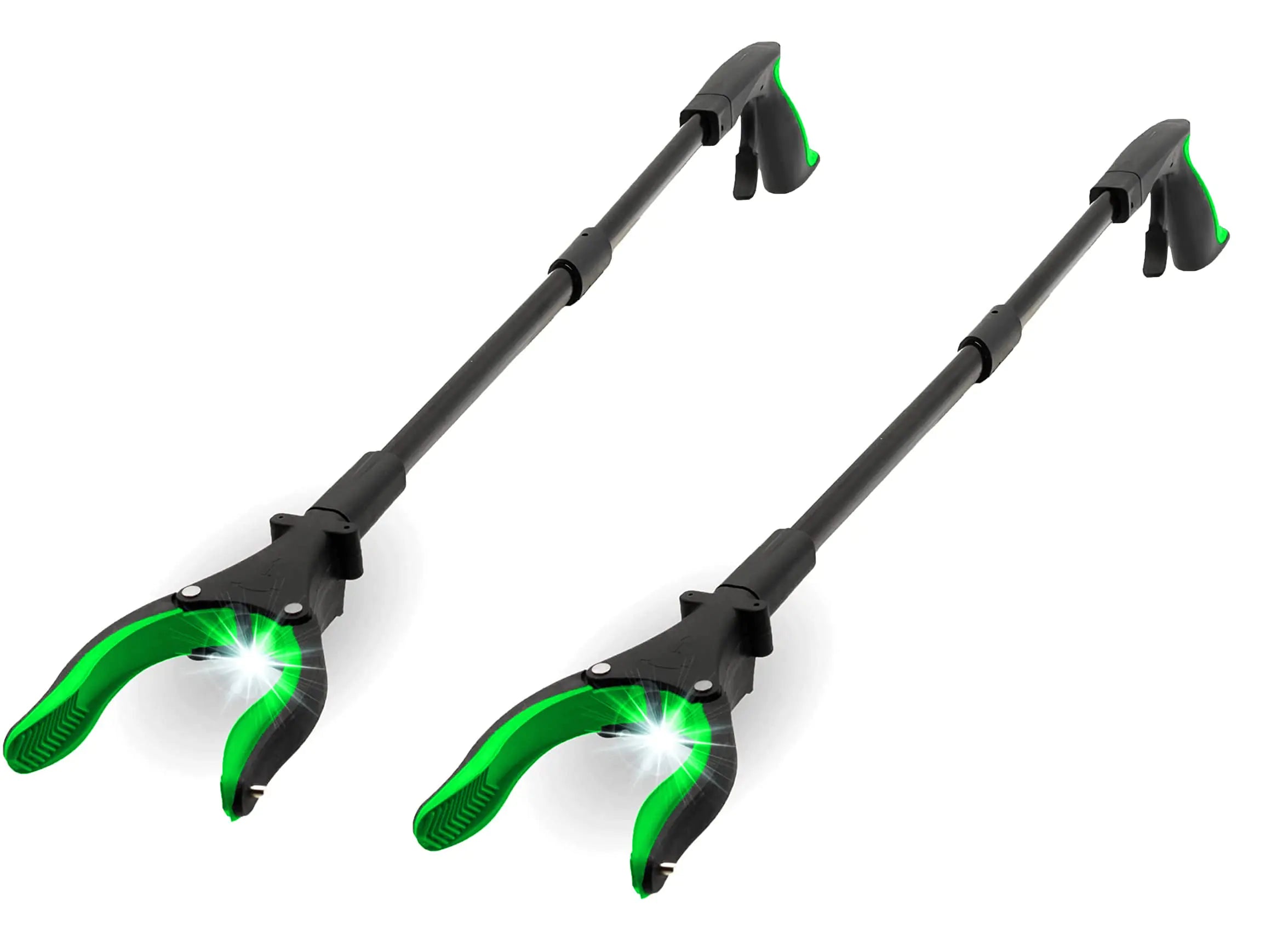 Grabber Reacher Tool 32" Aluminum Magnetic Claw With LED Light Reacher Grabber Pickup Tool Foldable Gripper Grabbers for Elderly Grab it Reaching Tool Trash Grabbers Pickers Green By Luxet 2-Pack